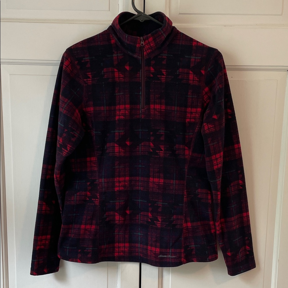 Eddie Bauer Red and Black Plaid Women's 1/4 Zip Fleece